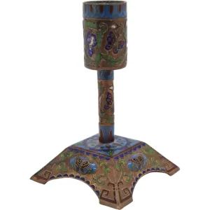 Small Chinese Cloisonne Enamel Brass Mounted Butterfly Candlestick