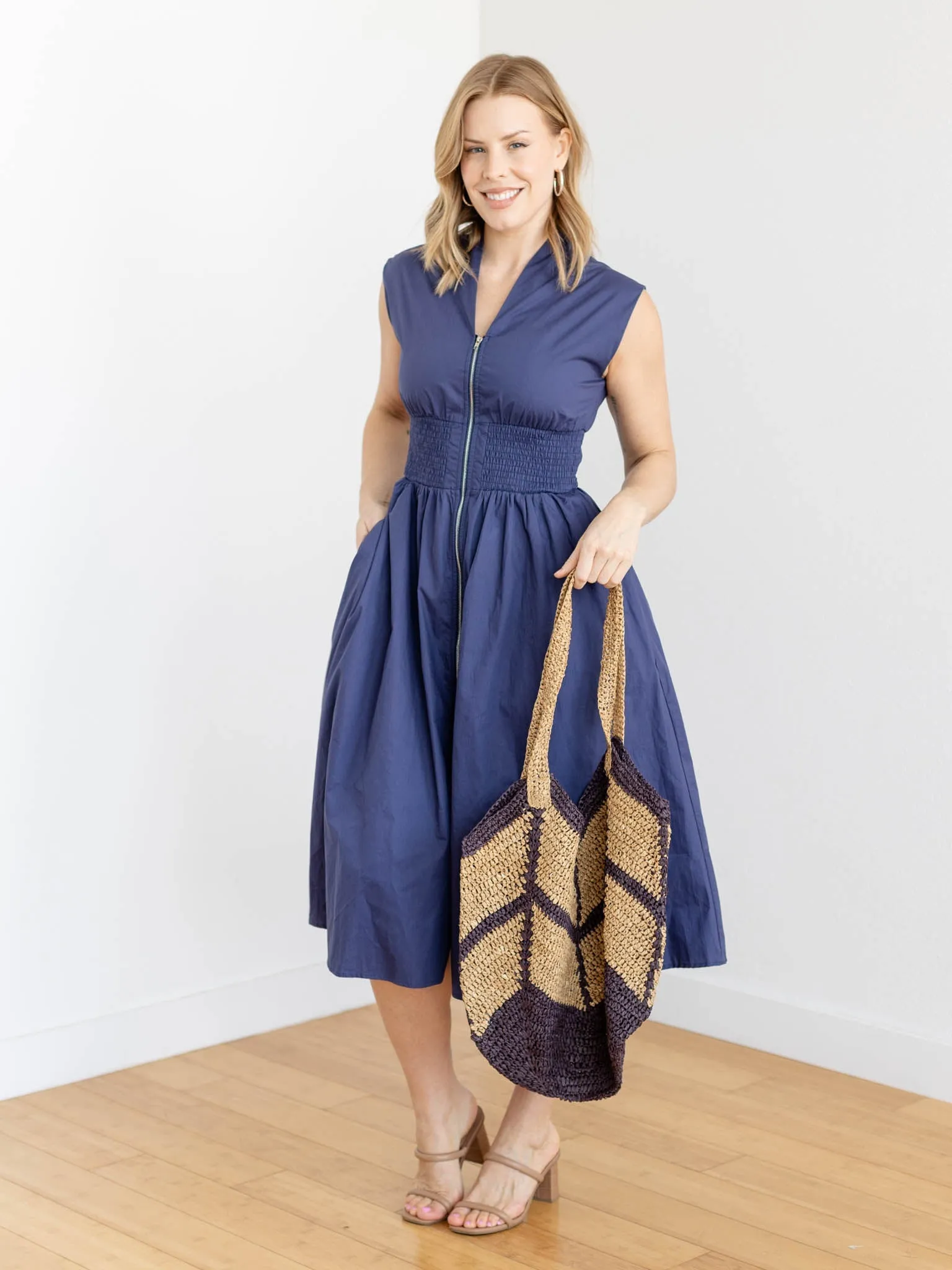 Smocked Waist Drop Shoulder Midi Dress