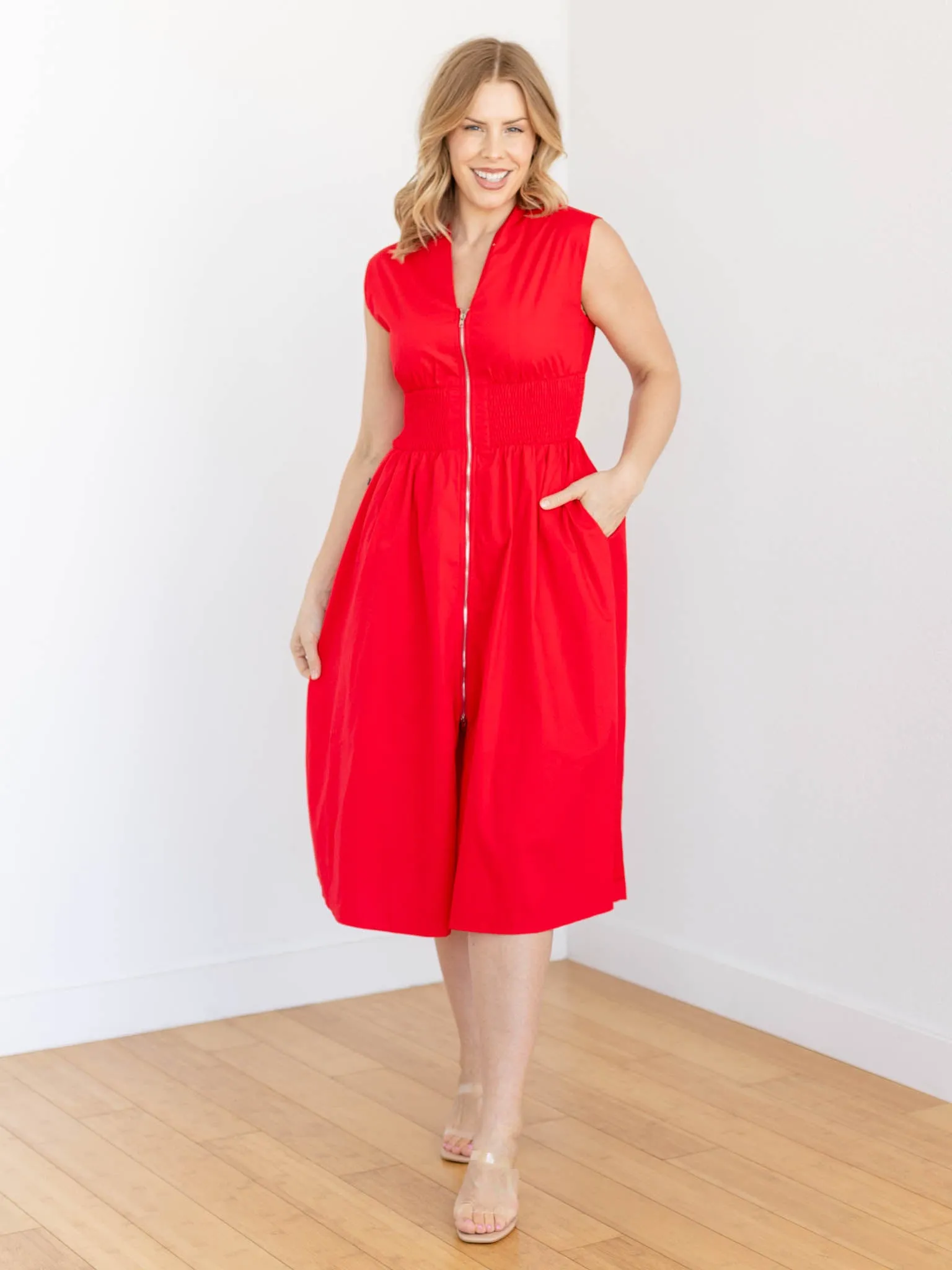 Smocked Waist Drop Shoulder Midi Dress