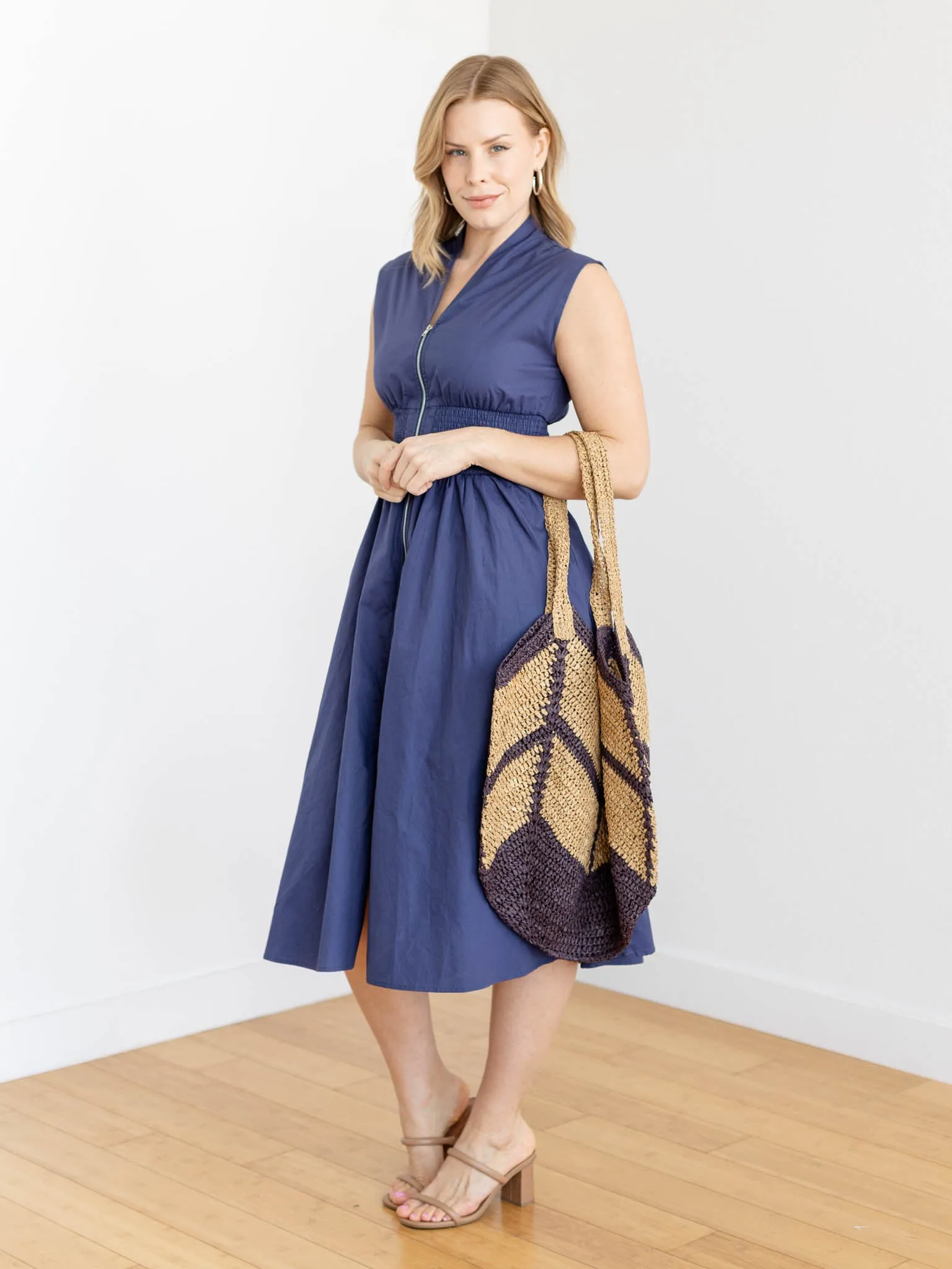 Smocked Waist Drop Shoulder Midi Dress