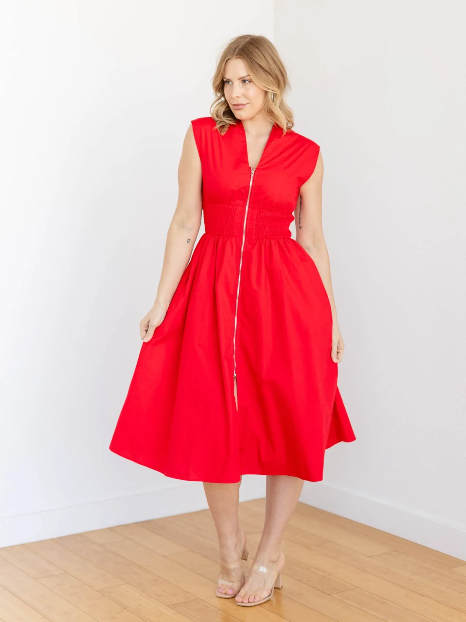Smocked Waist Drop Shoulder Midi Dress