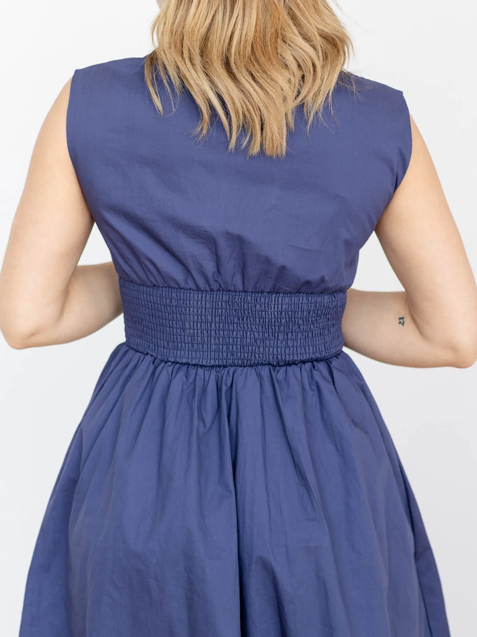 Smocked Waist Drop Shoulder Midi Dress
