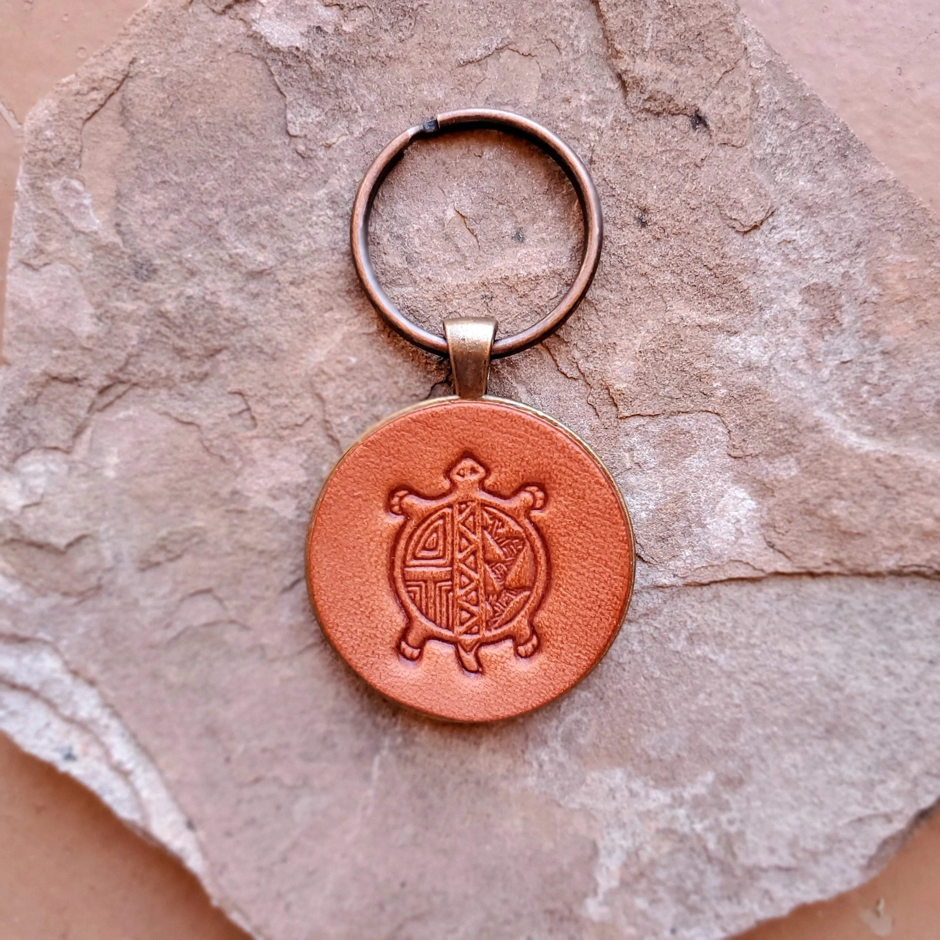 Southwest Turtle Leather Keychain