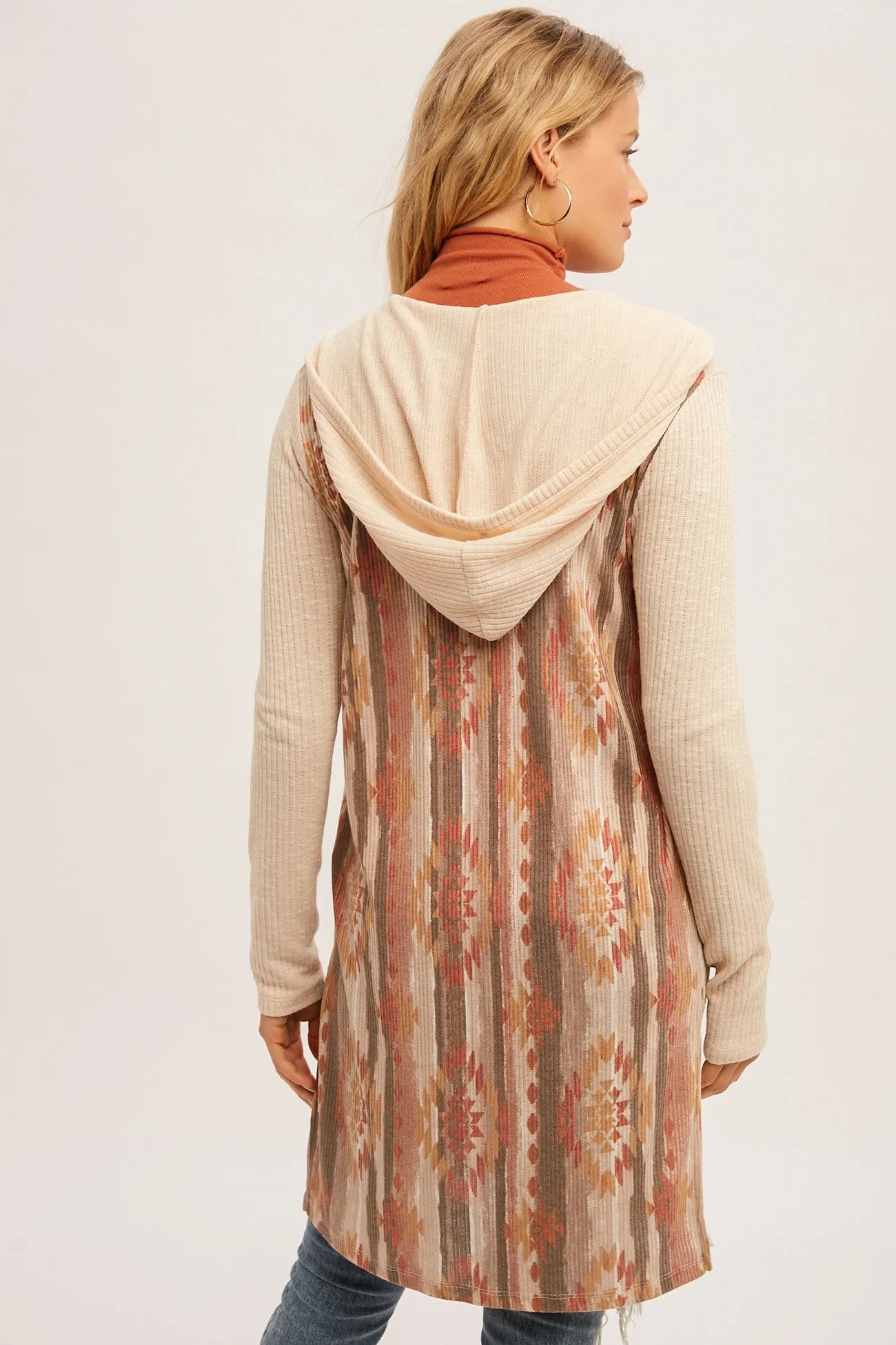 Southwestern Hoodie Rib Cardigan