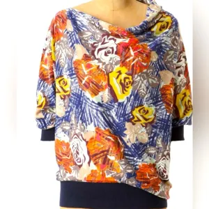 Sparrow Floral Autumn Leaves Asymmetrical Banded Hem Top Sweater L ANTHROPOLOGIE