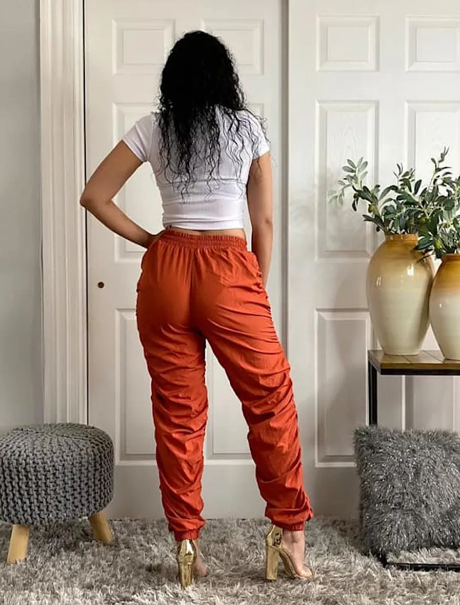 Sporty Windbreaker Jogger Pants Ruched Leg