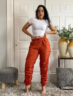 Sporty Windbreaker Jogger Pants Ruched Leg