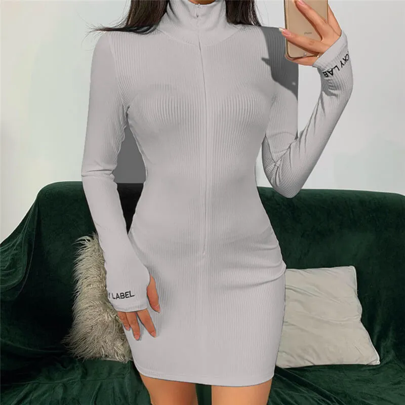 Sporty Zipper Bodycon Short Dress