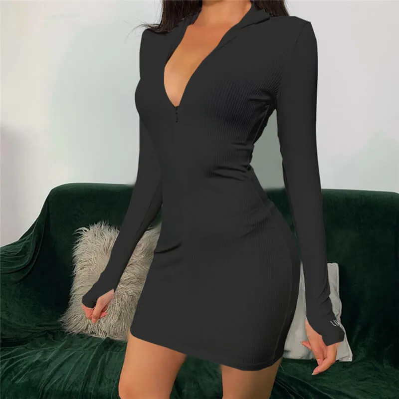 Sporty Zipper Bodycon Short Dress