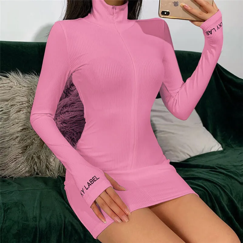 Sporty Zipper Bodycon Short Dress
