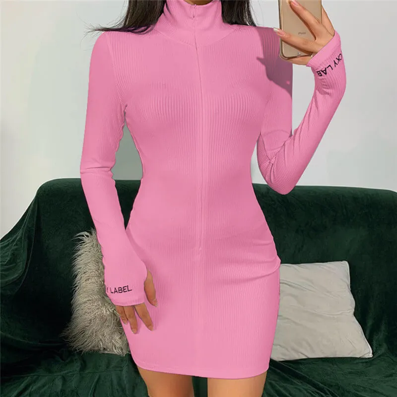 Sporty Zipper Bodycon Short Dress