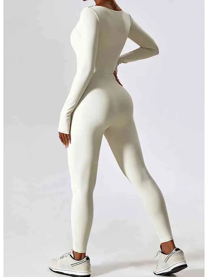 Square Neck Long Sleeve Sports Jumpsuit