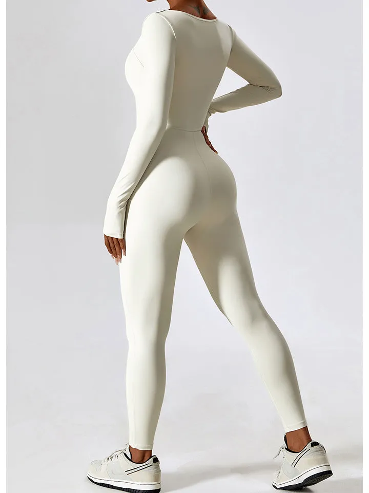 Square Neck Long Sleeve Sports Jumpsuit