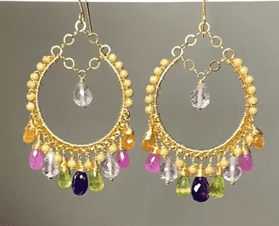 Statement Gemstone Hoop Earrings Gold Pink Sapphire