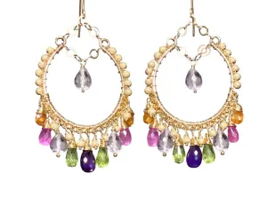 Statement Gemstone Hoop Earrings Gold Pink Sapphire