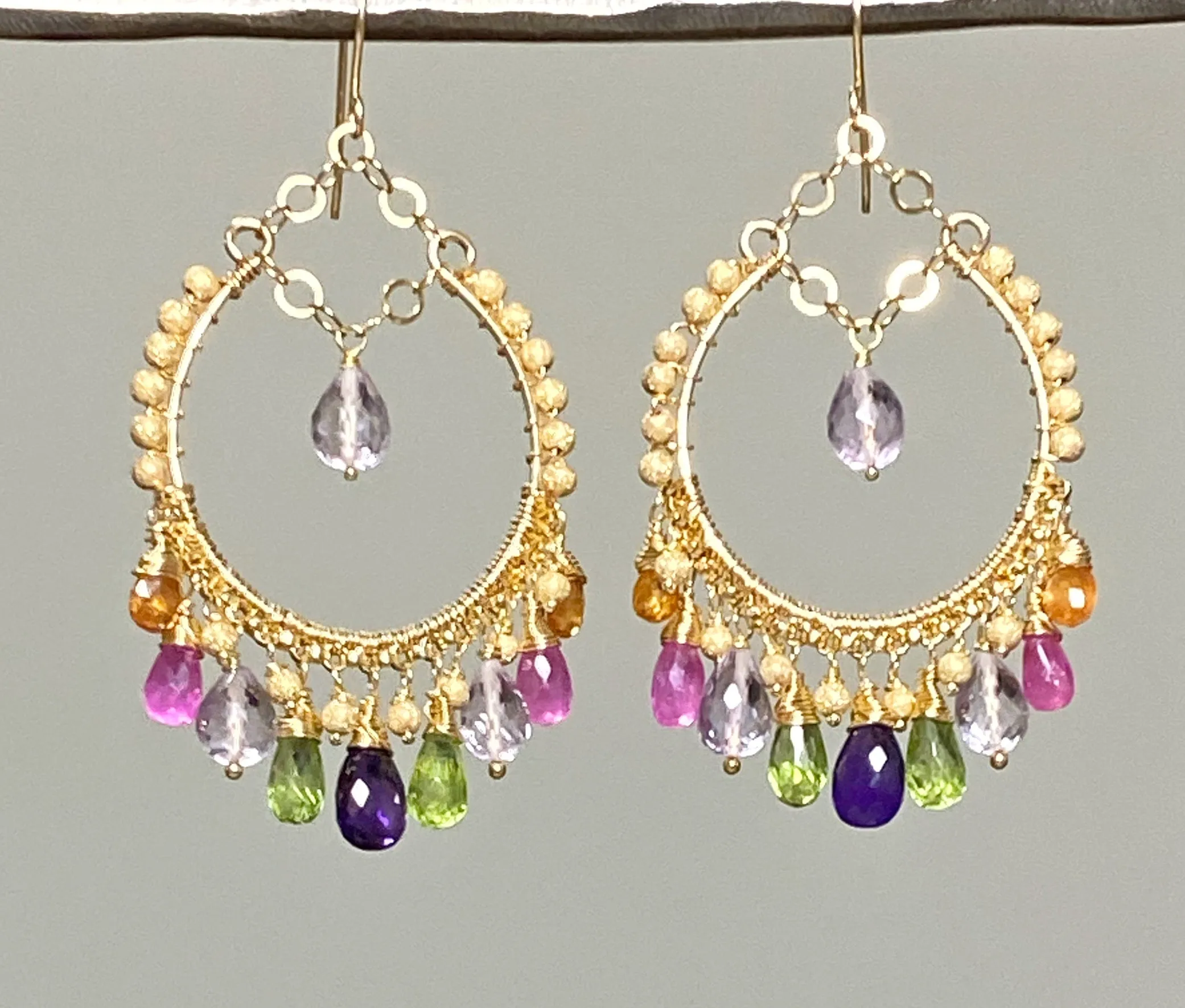 Statement Gemstone Hoop Earrings Gold Pink Sapphire