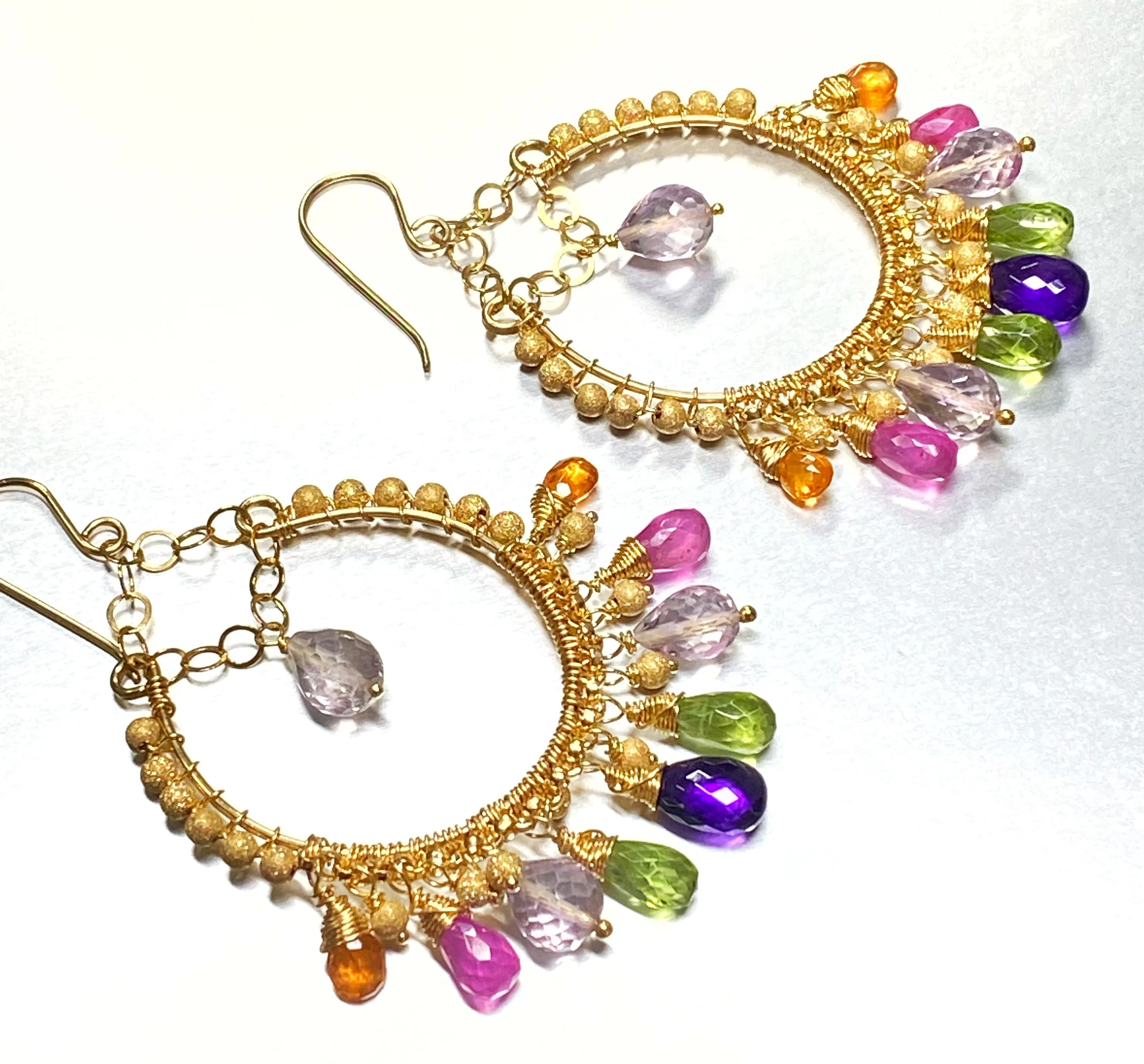 Statement Gemstone Hoop Earrings Gold Pink Sapphire