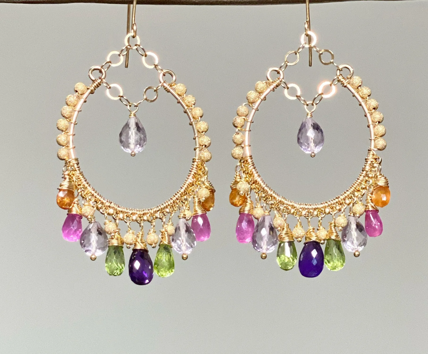 Statement Gemstone Hoop Earrings Gold Pink Sapphire