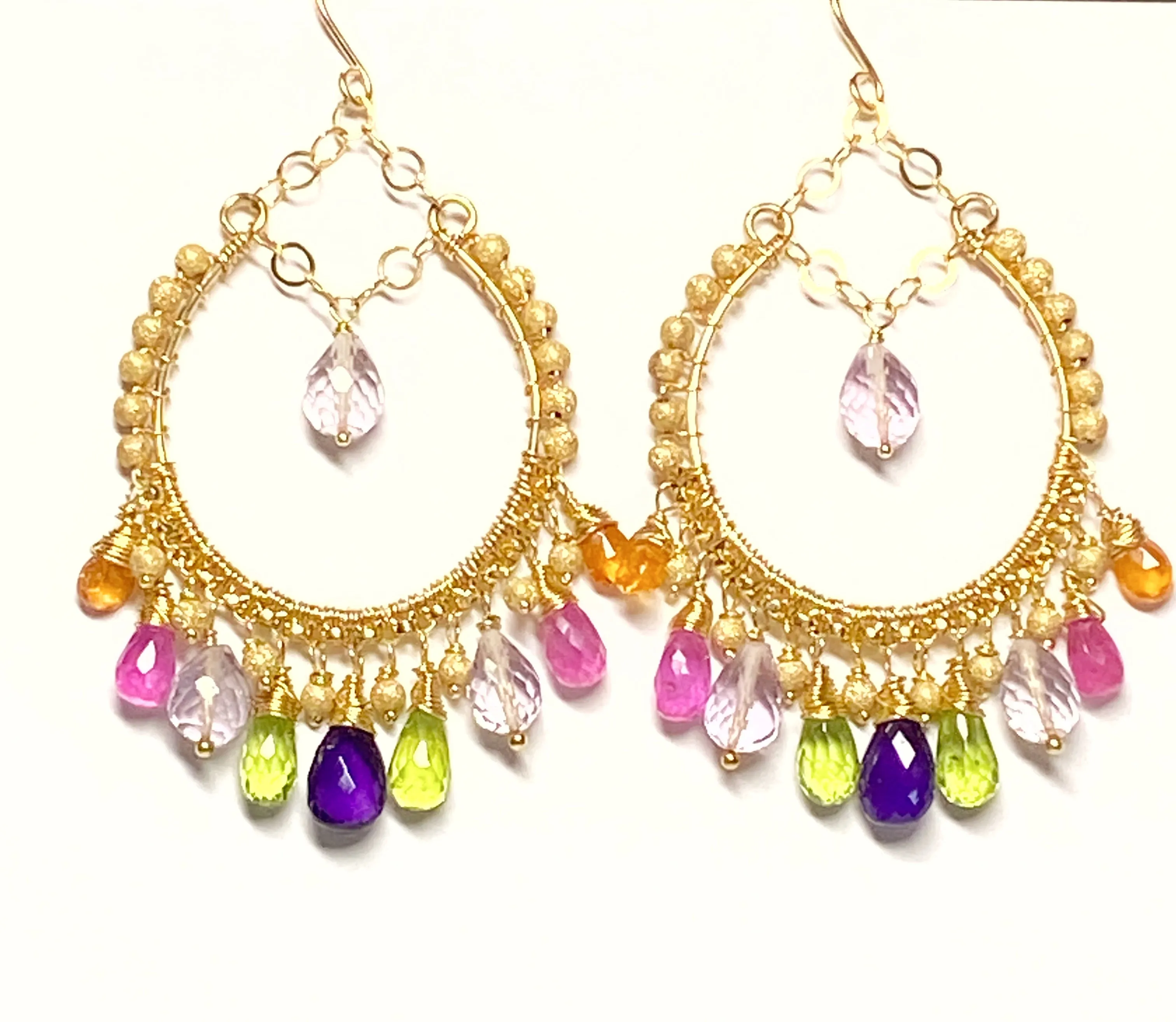Statement Gemstone Hoop Earrings Gold Pink Sapphire
