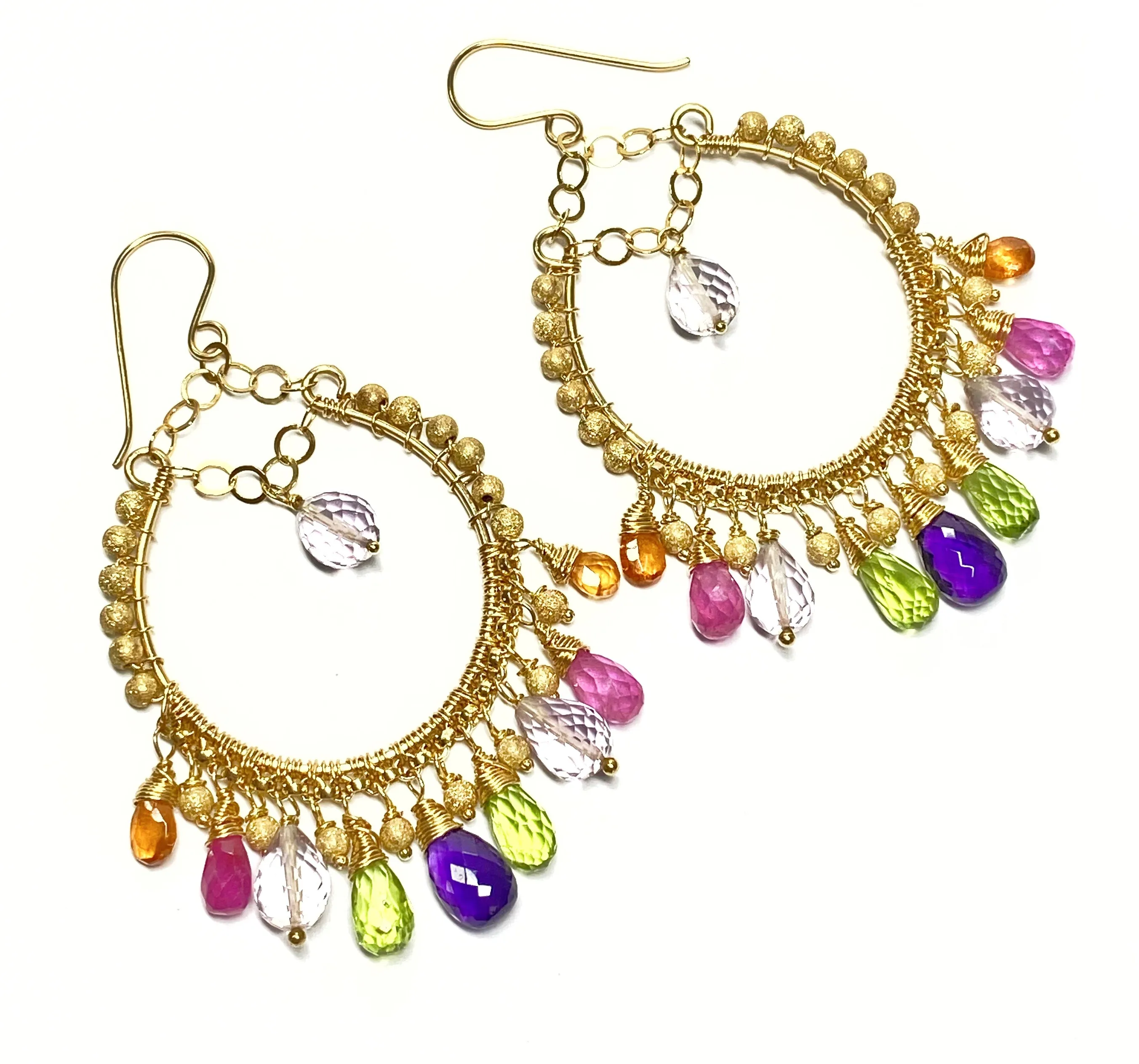 Statement Gemstone Hoop Earrings Gold Pink Sapphire