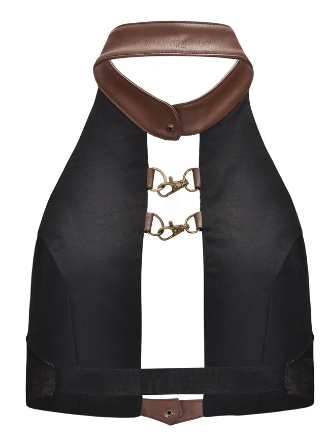 Steampunk Halter Sleeveless Backless Leather Tank Top