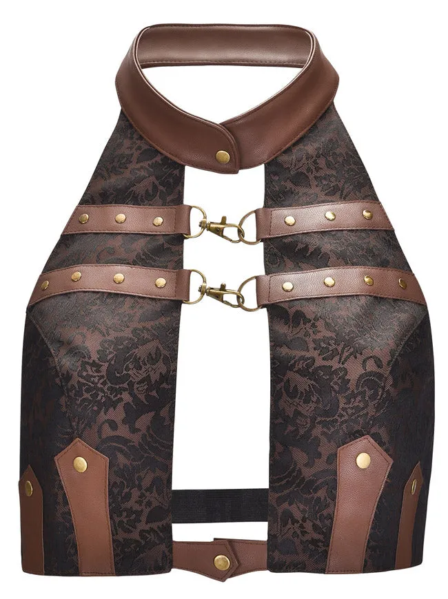Steampunk Halter Sleeveless Backless Leather Tank Top