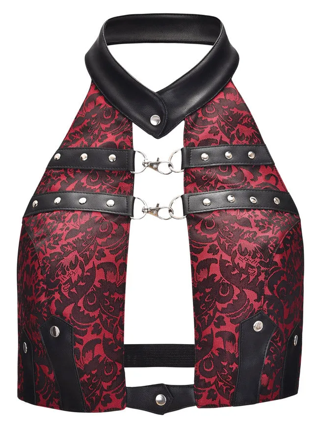 Steampunk Halter Sleeveless Backless Leather Tank Top