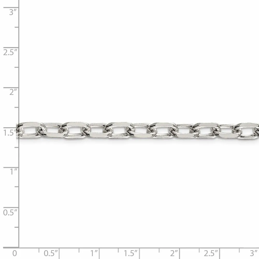 Sterling Silver 6.5mm Diamond-cut Long Link Cable Chain