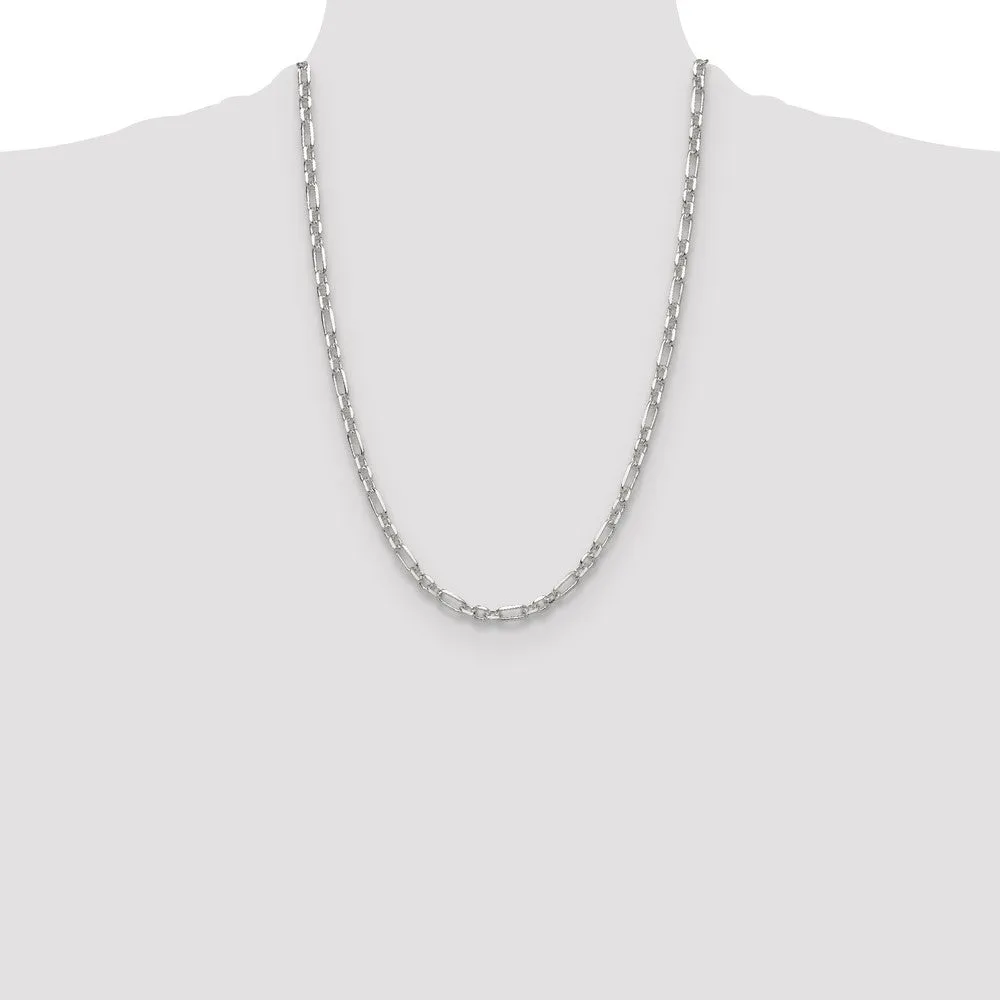 Sterling Silver Dimond-cut 4.5mm 3 Short Plus 1 Long Cable Link Chain
