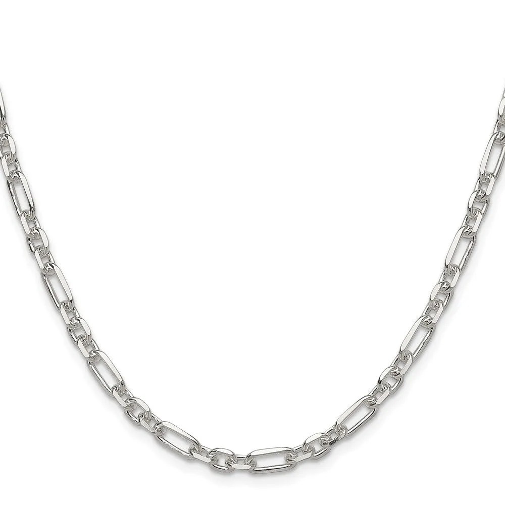 Sterling Silver Dimond-cut 4.5mm 3 Short Plus 1 Long Cable Link Chain
