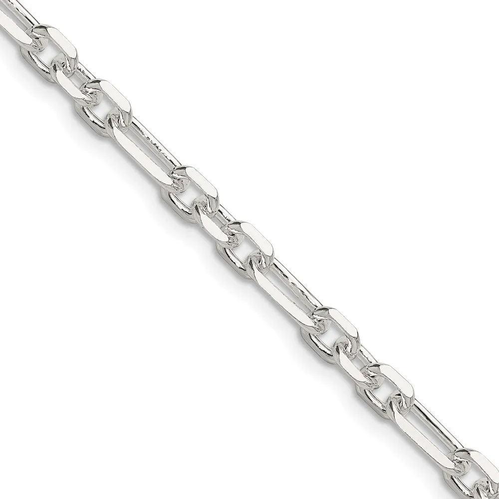 Sterling Silver Dimond-cut 4.5mm 3 Short Plus 1 Long Cable Link Chain