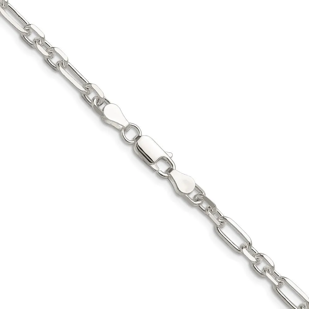 Sterling Silver Dimond-cut 4.5mm 3 Short Plus 1 Long Cable Link Chain
