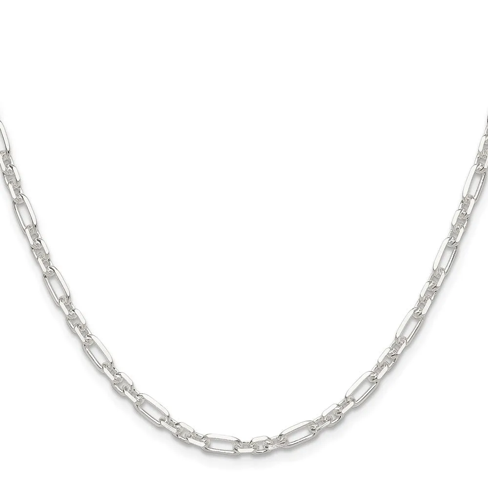 Sterling Silver Dimond-cut 4mm 3 Short Plus 1 Long Cable Link Chain