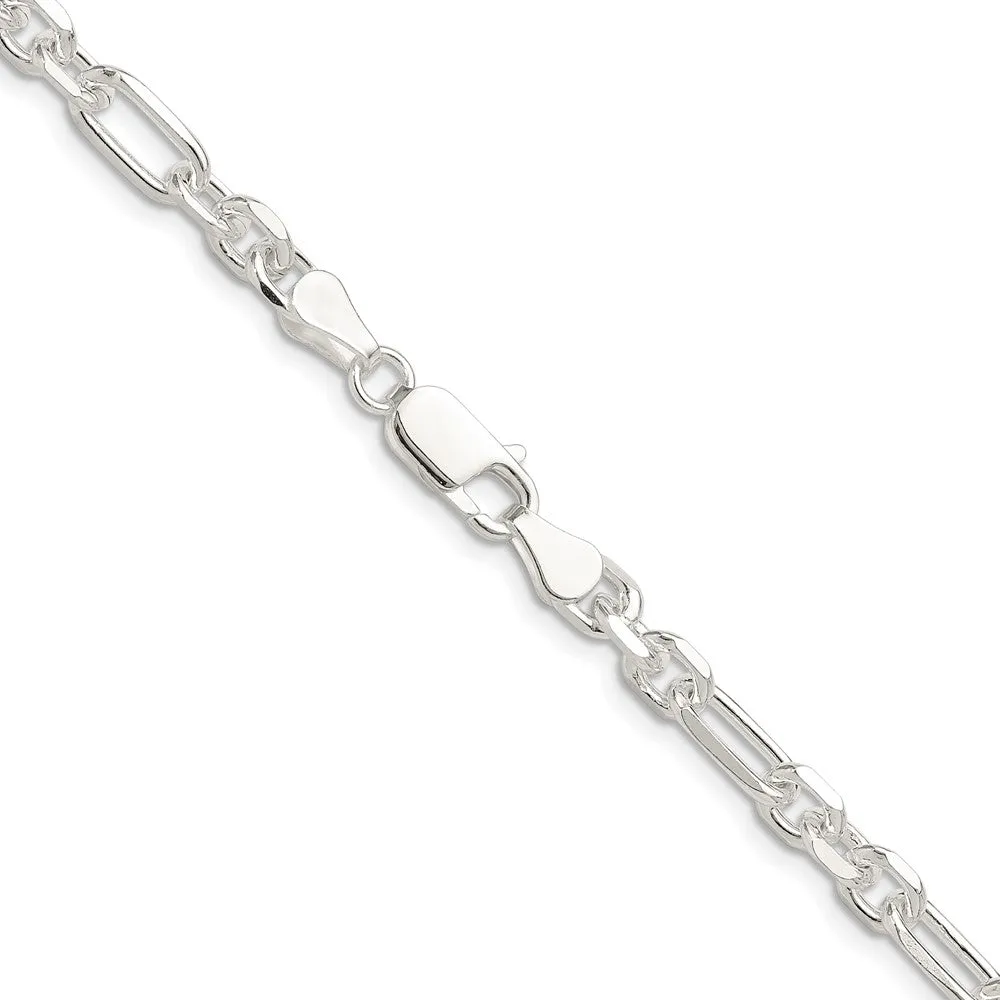 Sterling Silver Dimond-cut 6mm 3 Short Plus 1 Long Cable Link Chain