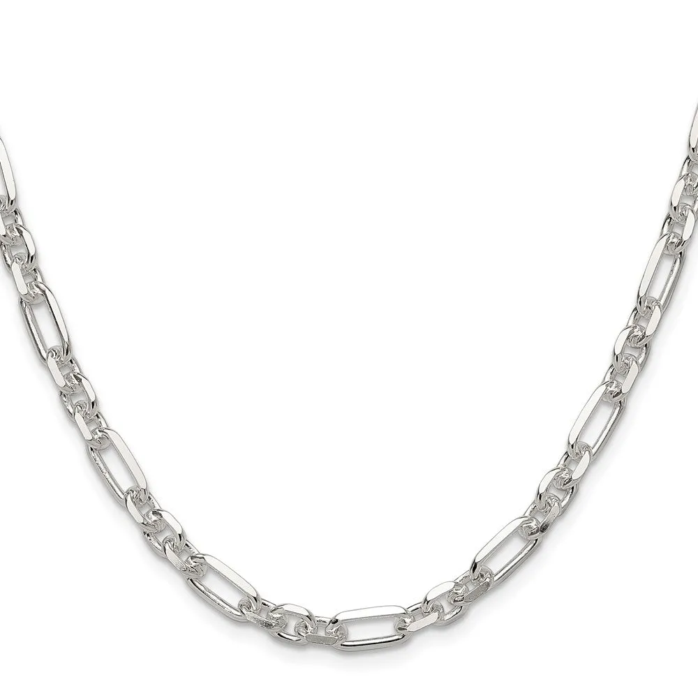 Sterling Silver Dimond-cut 6mm 3 Short Plus 1 Long Cable Link Chain