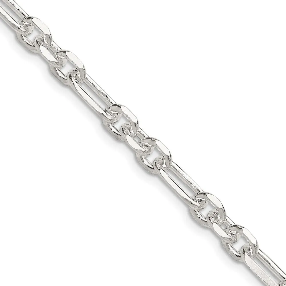 Sterling Silver Dimond-cut 6mm 3 Short Plus 1 Long Cable Link Chain
