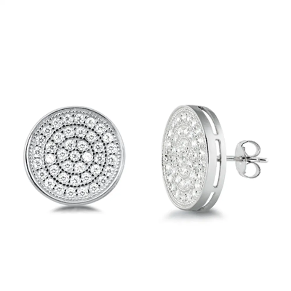Sterling Silver Micro Pave Circle Cluster Round Simple Earrings Clear CZ 925 New