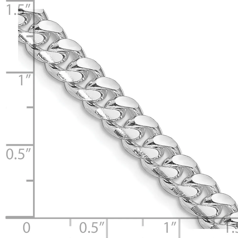 Sterling Silver Rhodium-plated 7mm Domed w/ Side Dimond-cut Curb Chain