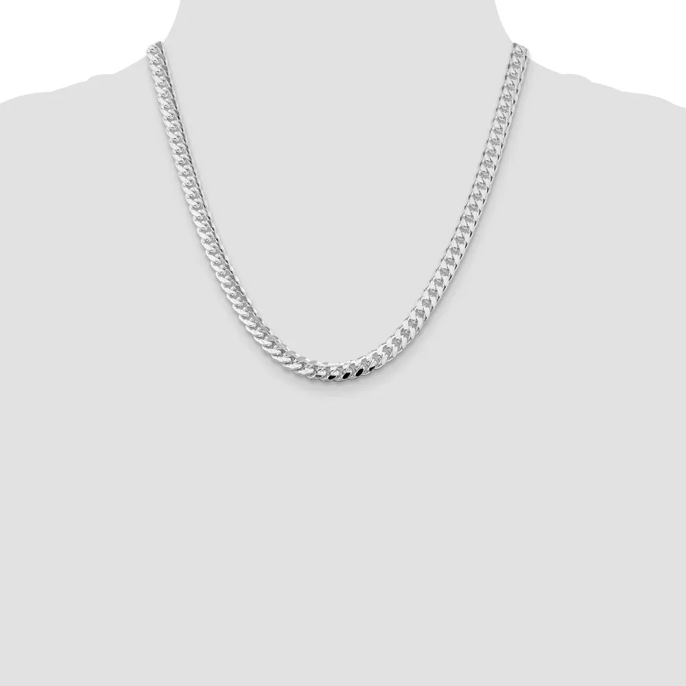 Sterling Silver Rhodium-plated 7mm Domed w/ Side Dimond-cut Curb Chain