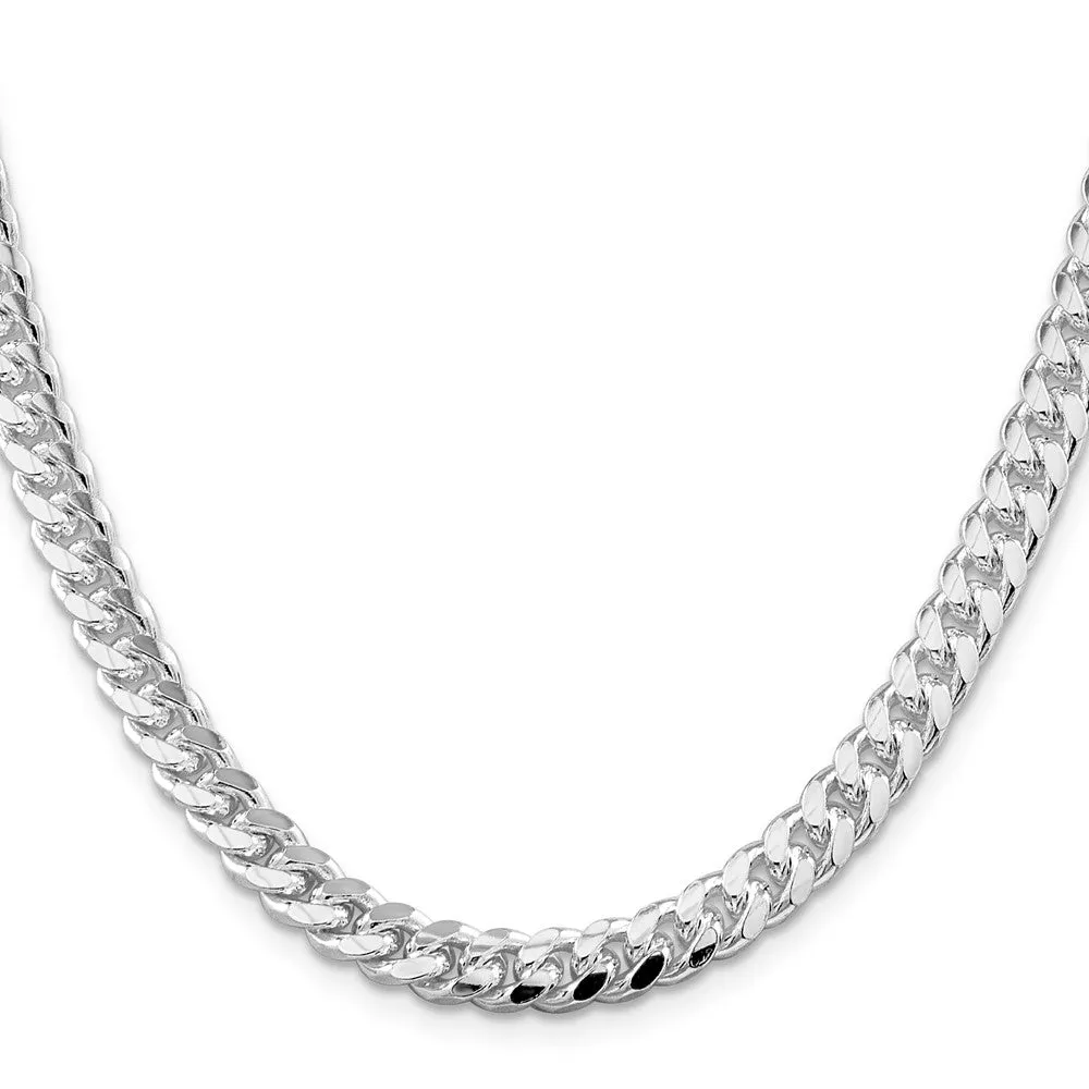 Sterling Silver Rhodium-plated 7mm Domed w/ Side Dimond-cut Curb Chain