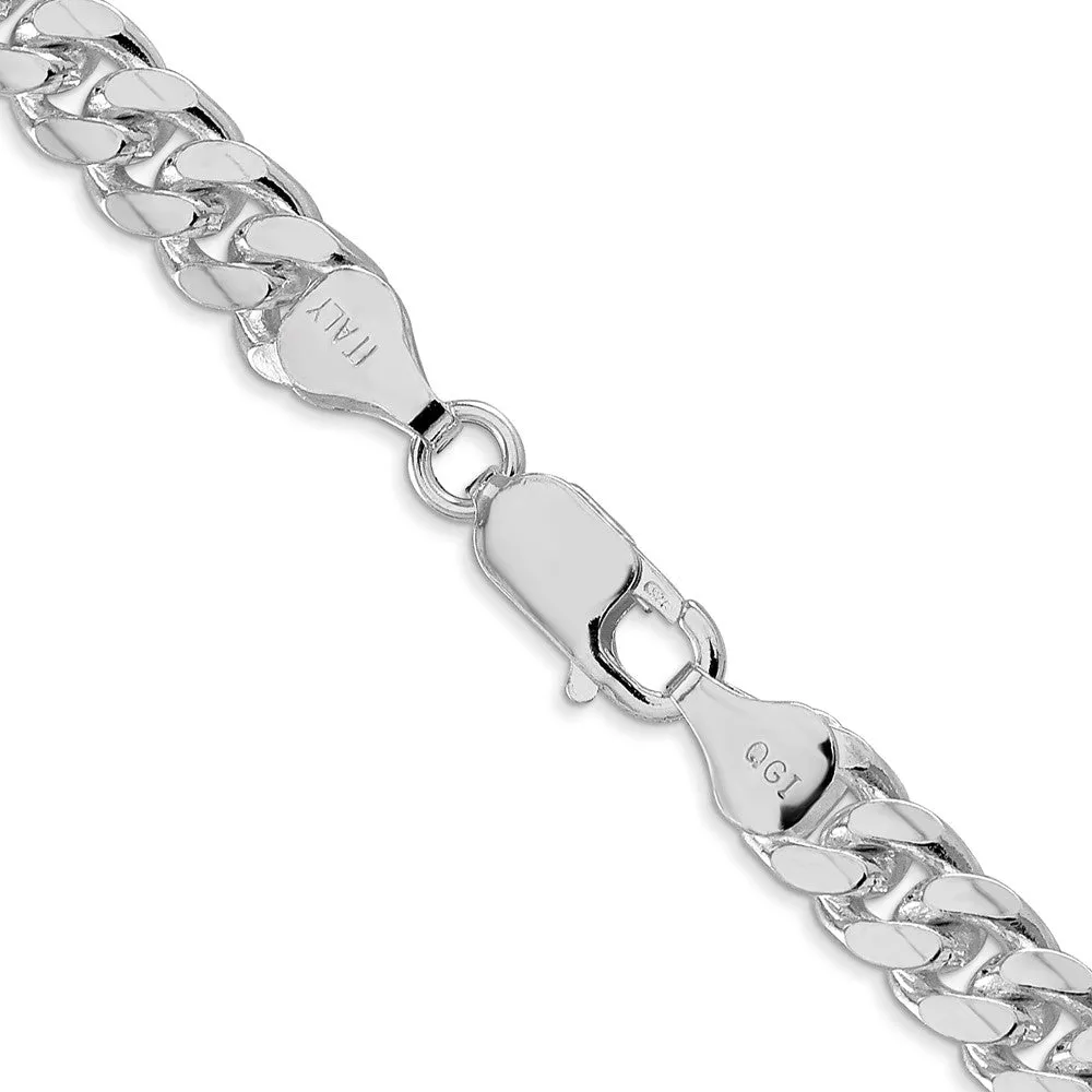 Sterling Silver Rhodium-plated 7mm Domed w/ Side Dimond-cut Curb Chain