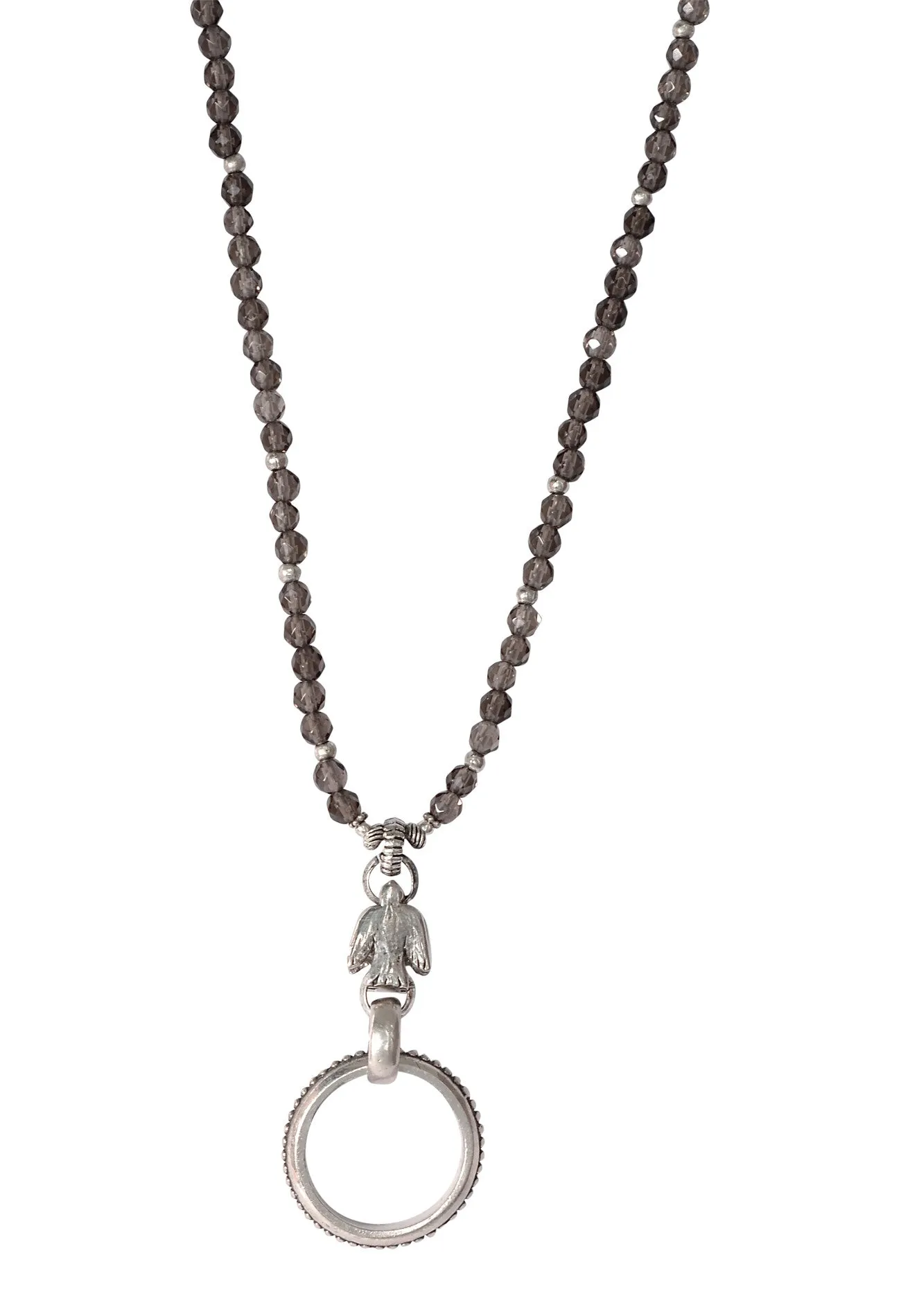 Sterling Silver Smokey Quartz Bird Eyering Necklace
