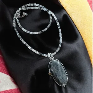 Stingray Coral & Rutilated Quartz Solid 925 Sterling Silver Pendant Necklace