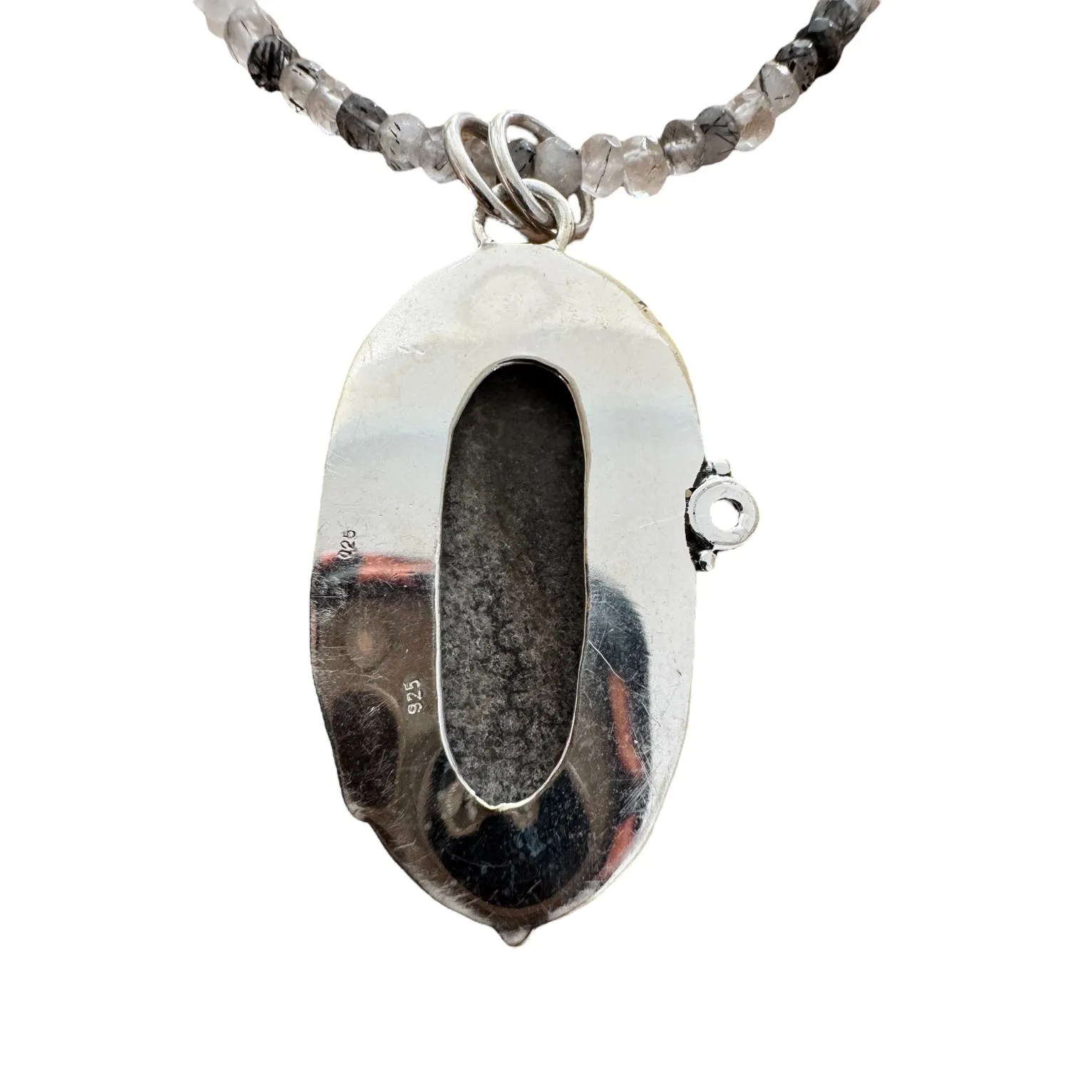 Stingray Coral & Rutilated Quartz Solid 925 Sterling Silver Pendant Necklace