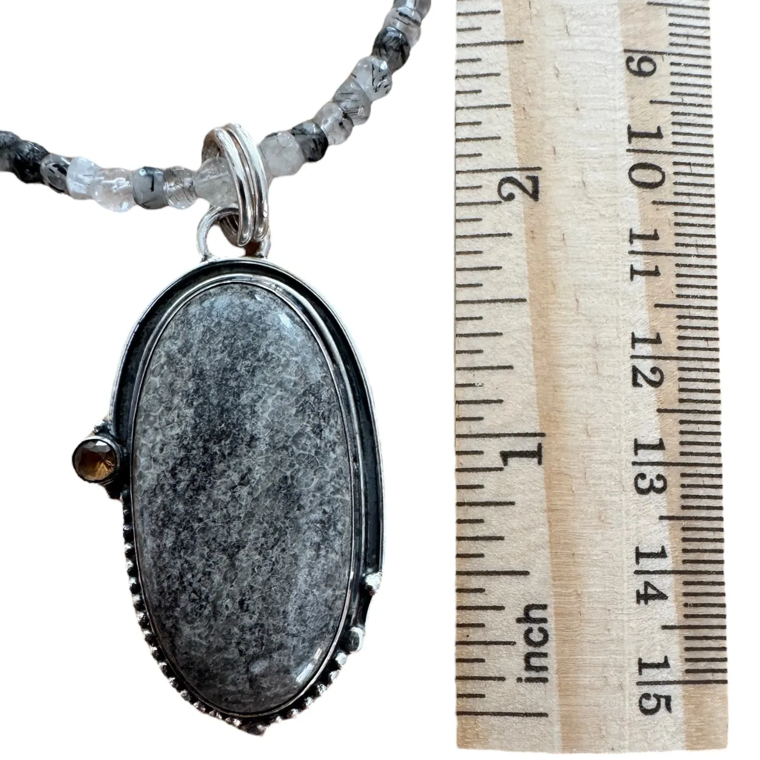 Stingray Coral & Rutilated Quartz Solid 925 Sterling Silver Pendant Necklace