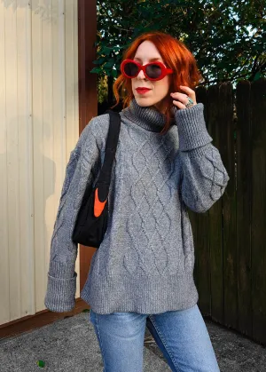Storm Grey Cable Knit Turtleneck Sweater