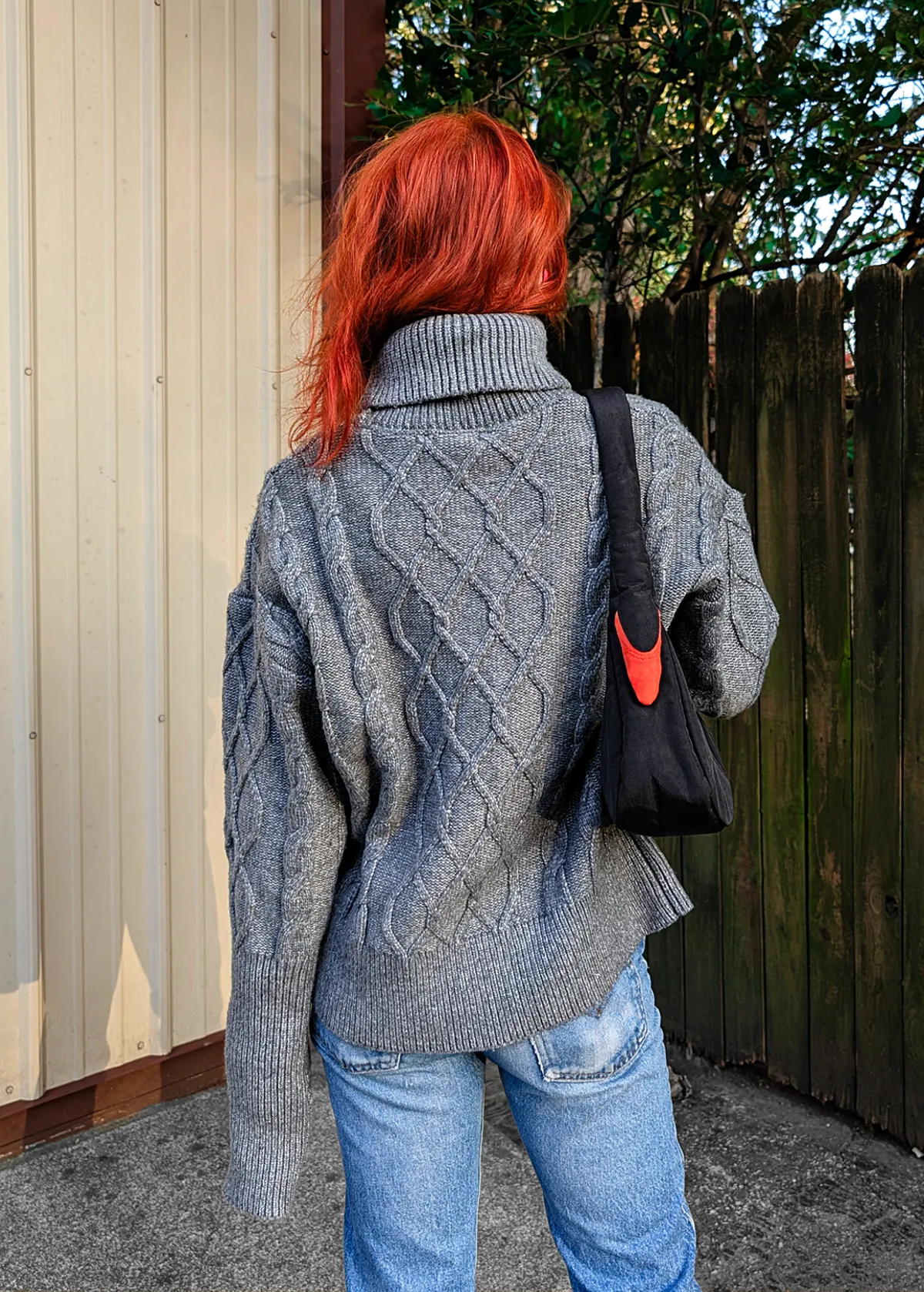 Storm Grey Cable Knit Turtleneck Sweater