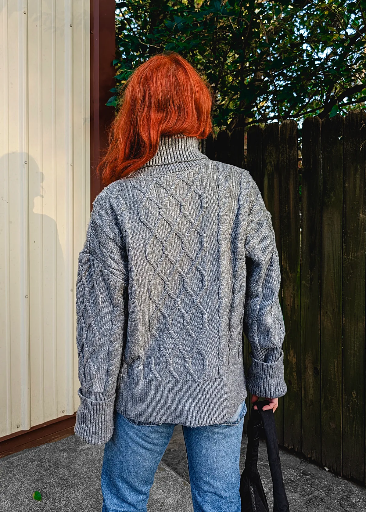Storm Grey Cable Knit Turtleneck Sweater