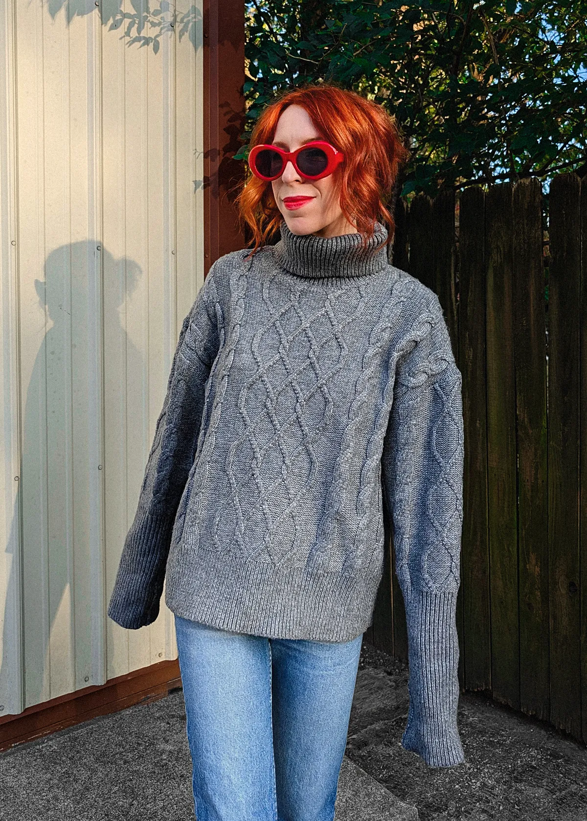Storm Grey Cable Knit Turtleneck Sweater