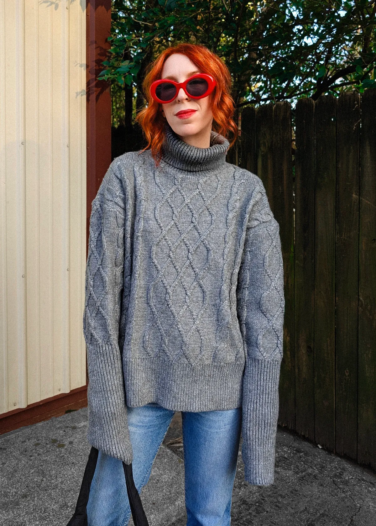 Storm Grey Cable Knit Turtleneck Sweater